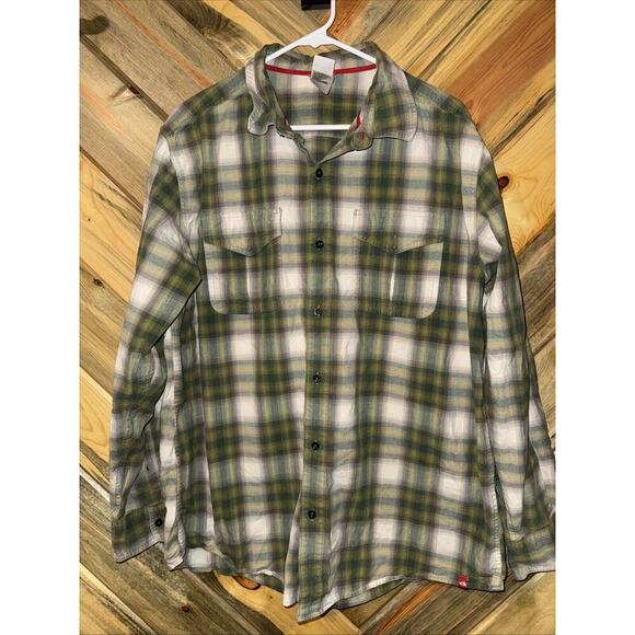 The North Face Shirt Men XLarge Green Plaid Flannel Long Sleeve Button Up - Picture 1 of 5